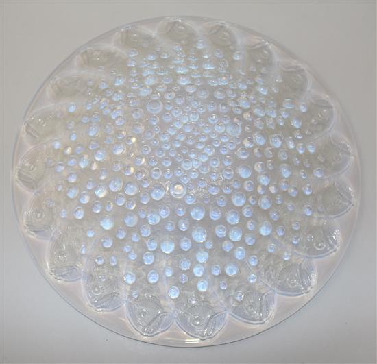 A René Lalique Roscoff pattern opalescent glass dish, 35.5cm